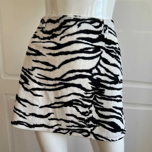 1990's Zebra Print Mini Fuzzy Skirt