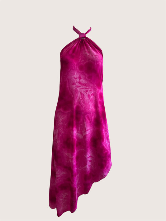 2000's Fuchsia Watercolor Halter Dress