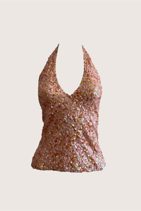 Vintage Salmon Pink Sequin Halter Top