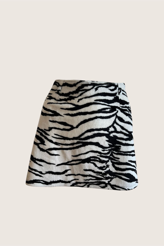 1990's Zebra Print Mini Fuzzy Skirt