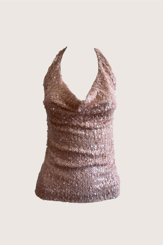 Vintage Peach Pink Sequin Halter Top