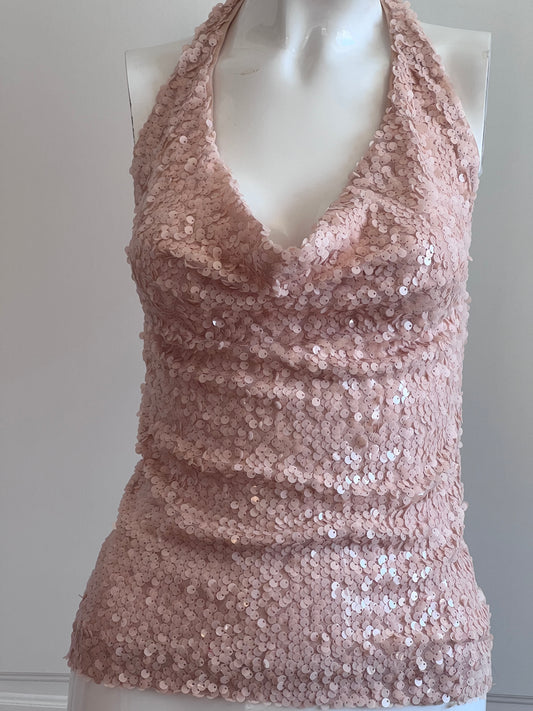 Vintage Peach Pink Sequin Halter Top