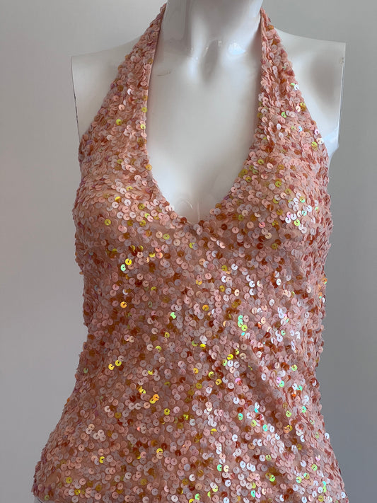 Vintage Salmon Pink Sequin Halter Top