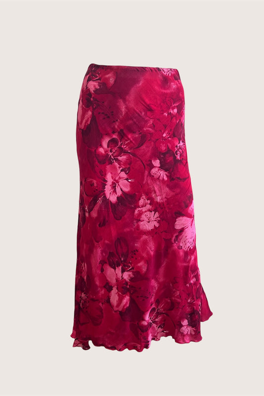 2000's Coral Pink Floral Slip Skirt