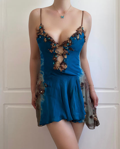 100% Silk Luxurious Designer Beaded Mini Dress