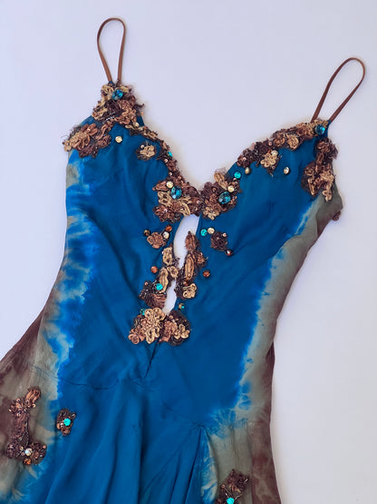 100% Silk Luxurious Designer Beaded Mini Dress