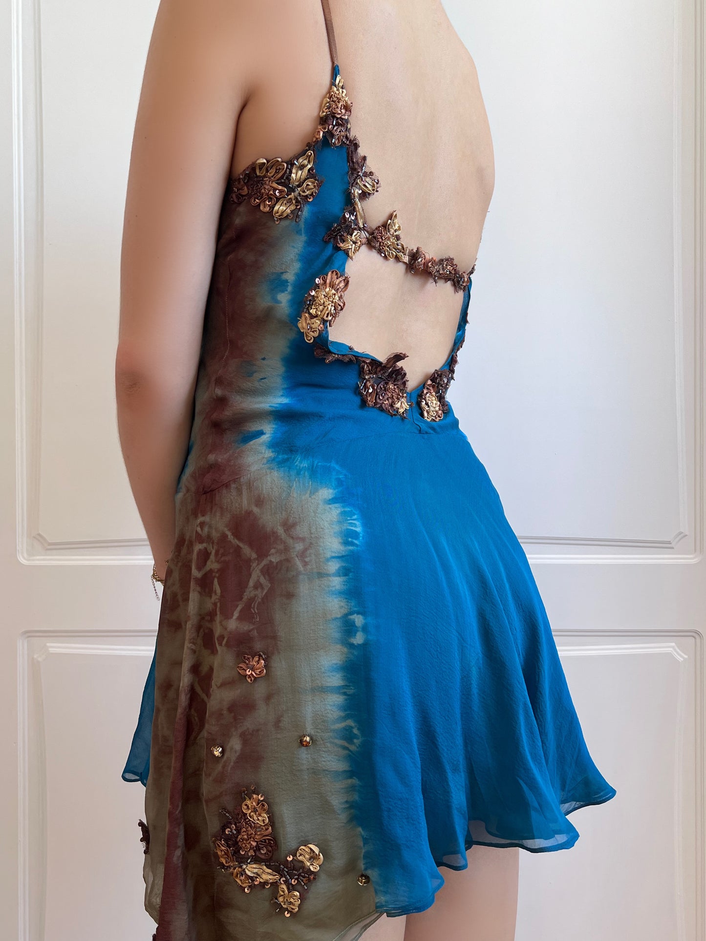 100% Silk Luxurious Designer Beaded Mini Dress