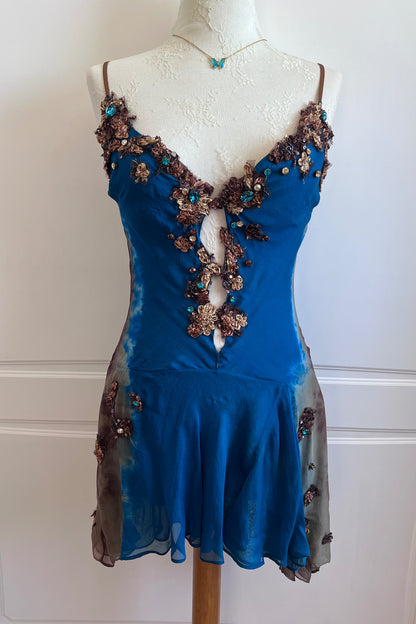100% Silk Luxurious Designer Beaded Mini Dress