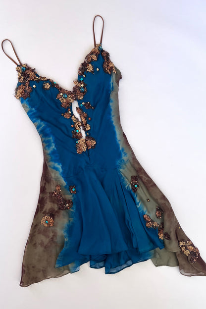 100% Silk Luxurious Designer Beaded Mini Dress