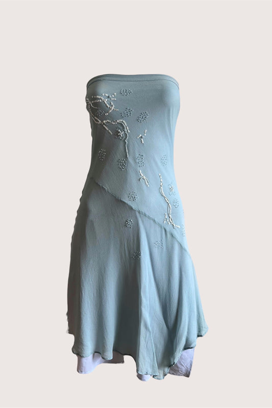 100% Silk Pastel Blue Slip Dress