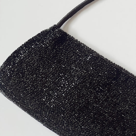 Vintage Black Beaded Baguette Bag