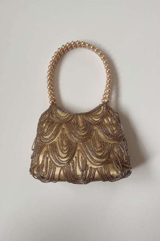 Vintage Champagne Gold Beaded Pochette