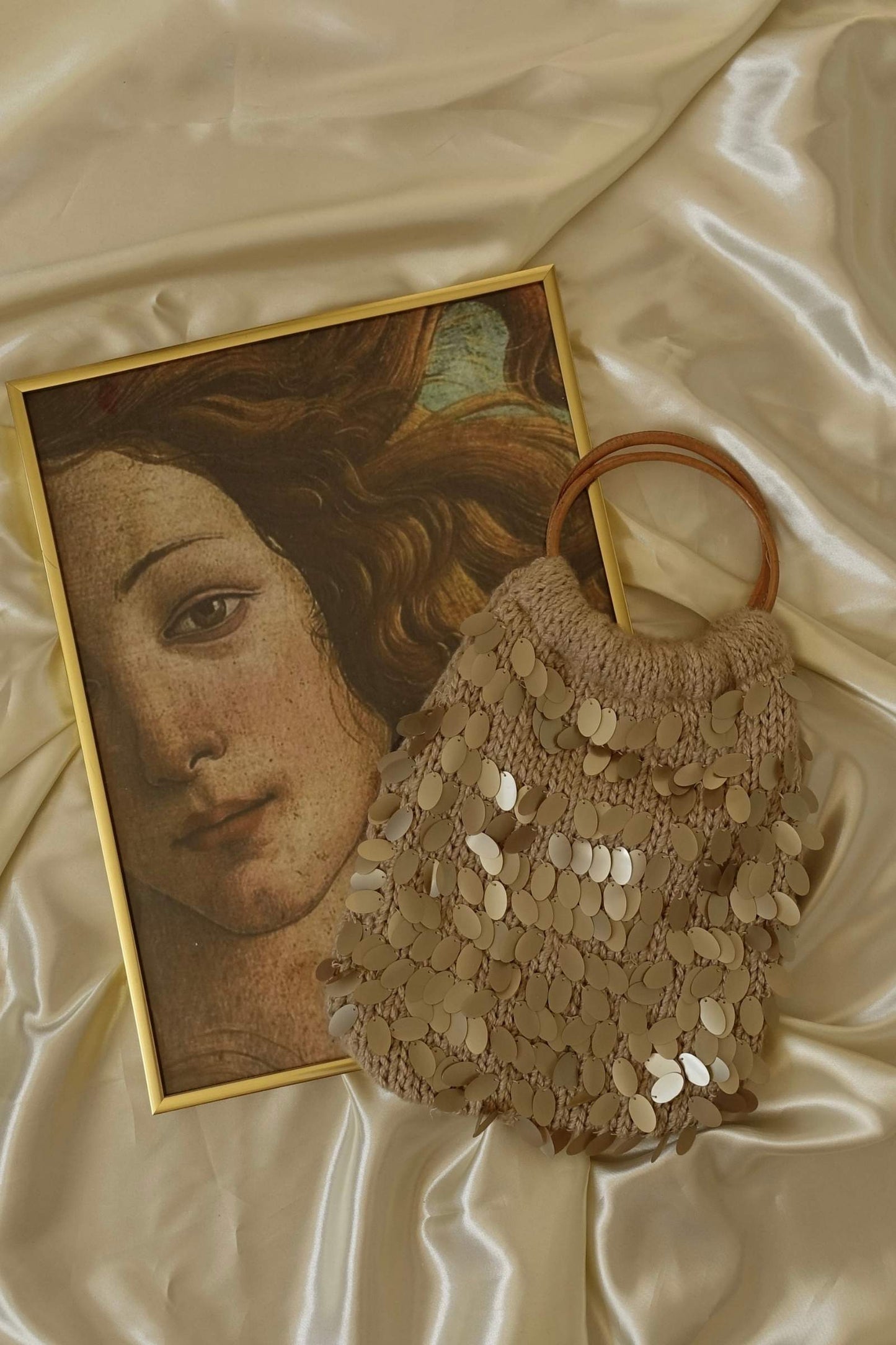 Vintage Beige Knit Paillette Purse