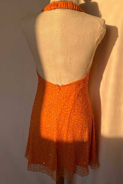 Vintage French Designer Mini Halter Beaded Dress