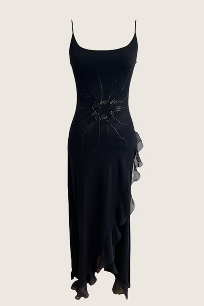 Vintage Black Slip Dress & Scarf Ensemble