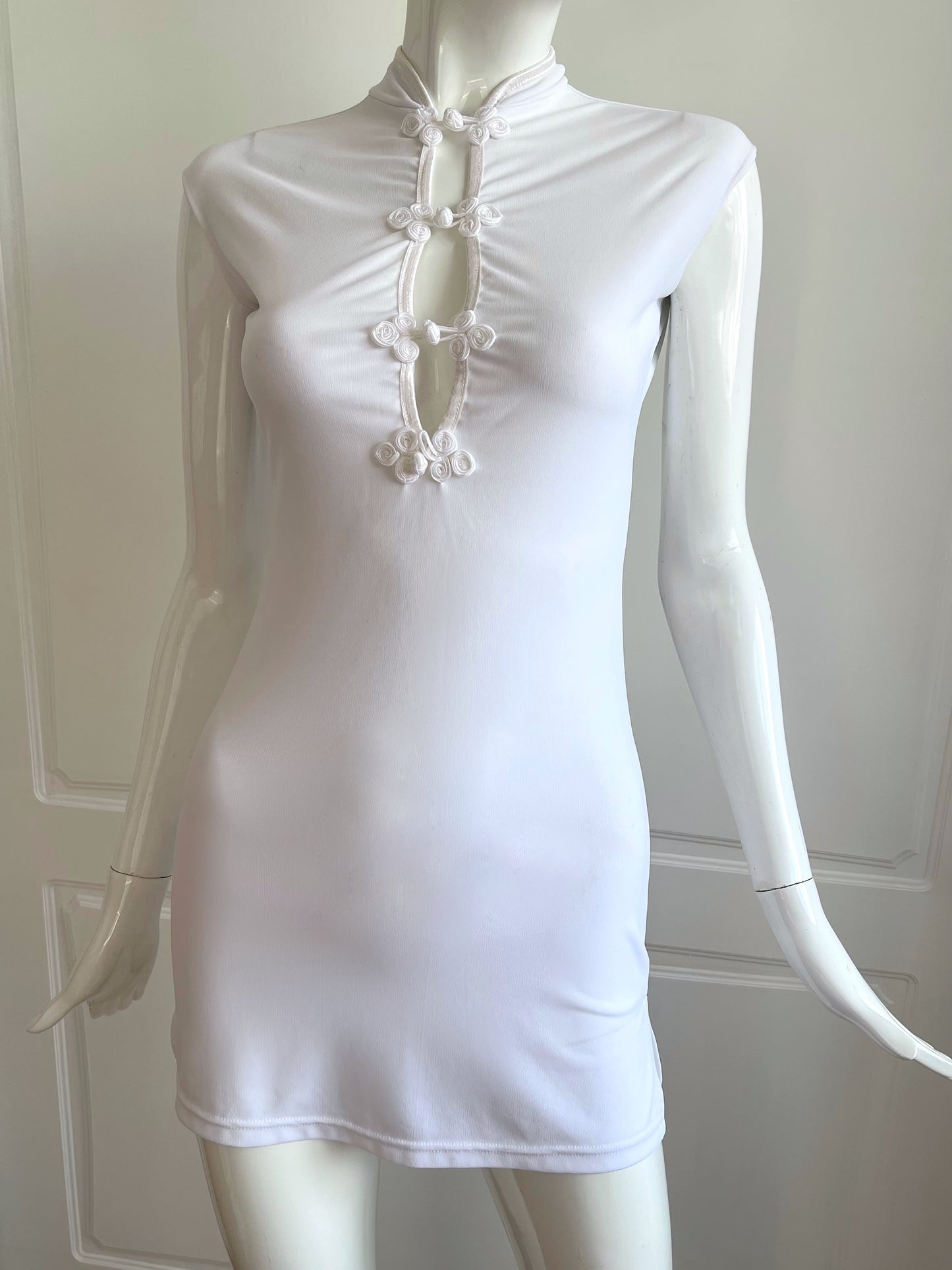 Vintage White Qipao Inspired Micro Dress