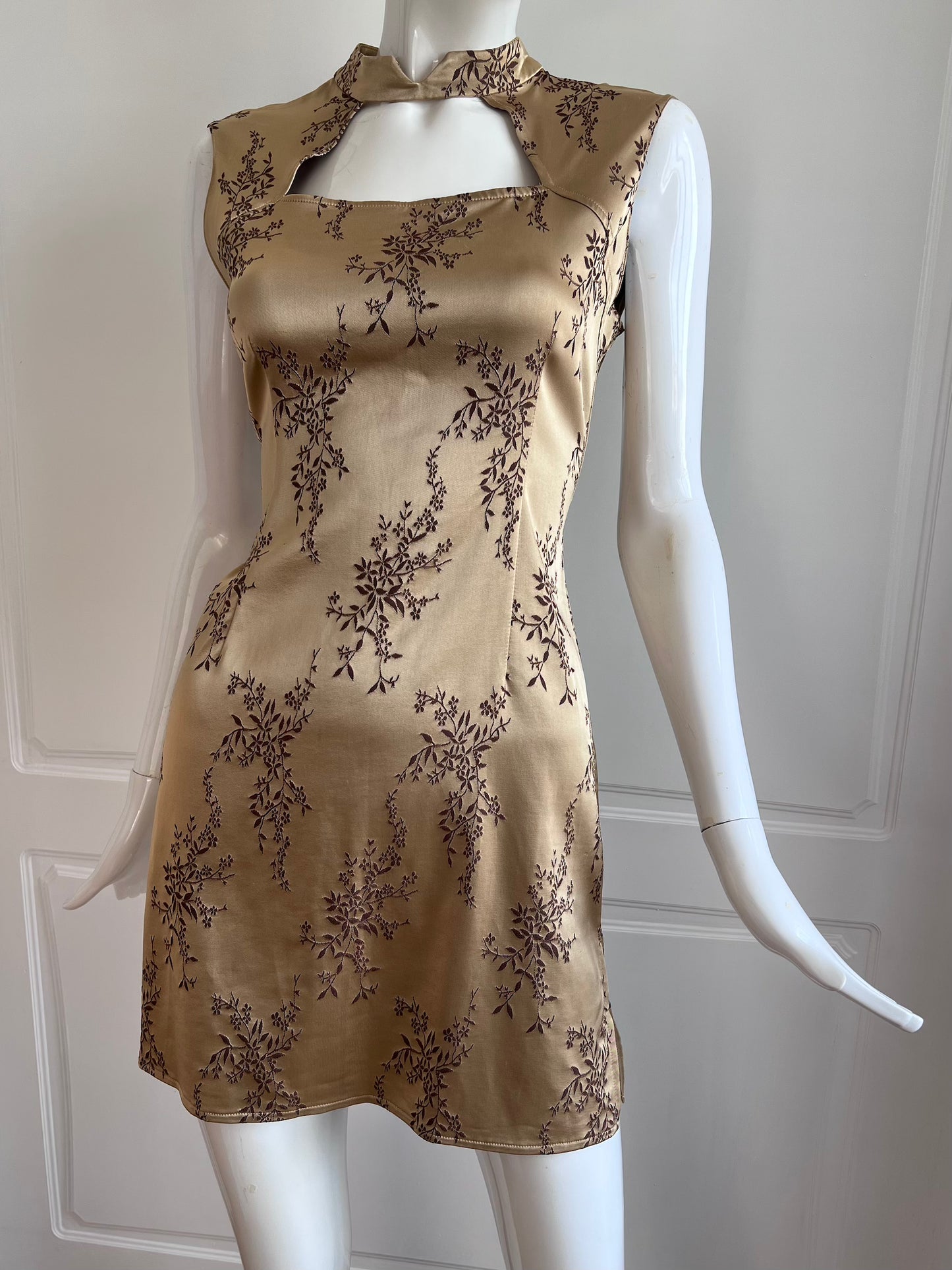 Vintage Gold Qipao Inspired Mini Dress