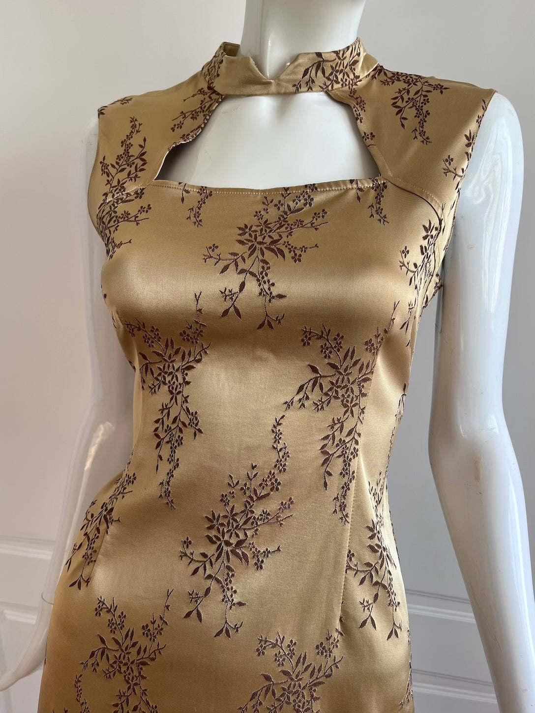 Vintage Gold Qipao Inspired Mini Dress
