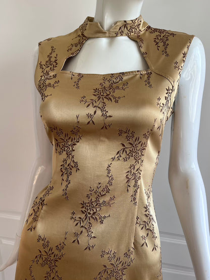 Vintage Gold Qipao Inspired Mini Dress