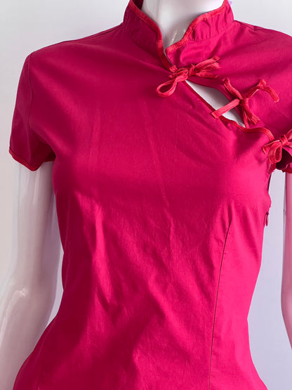 Vintage Red Qipao Inspired Mini Dress