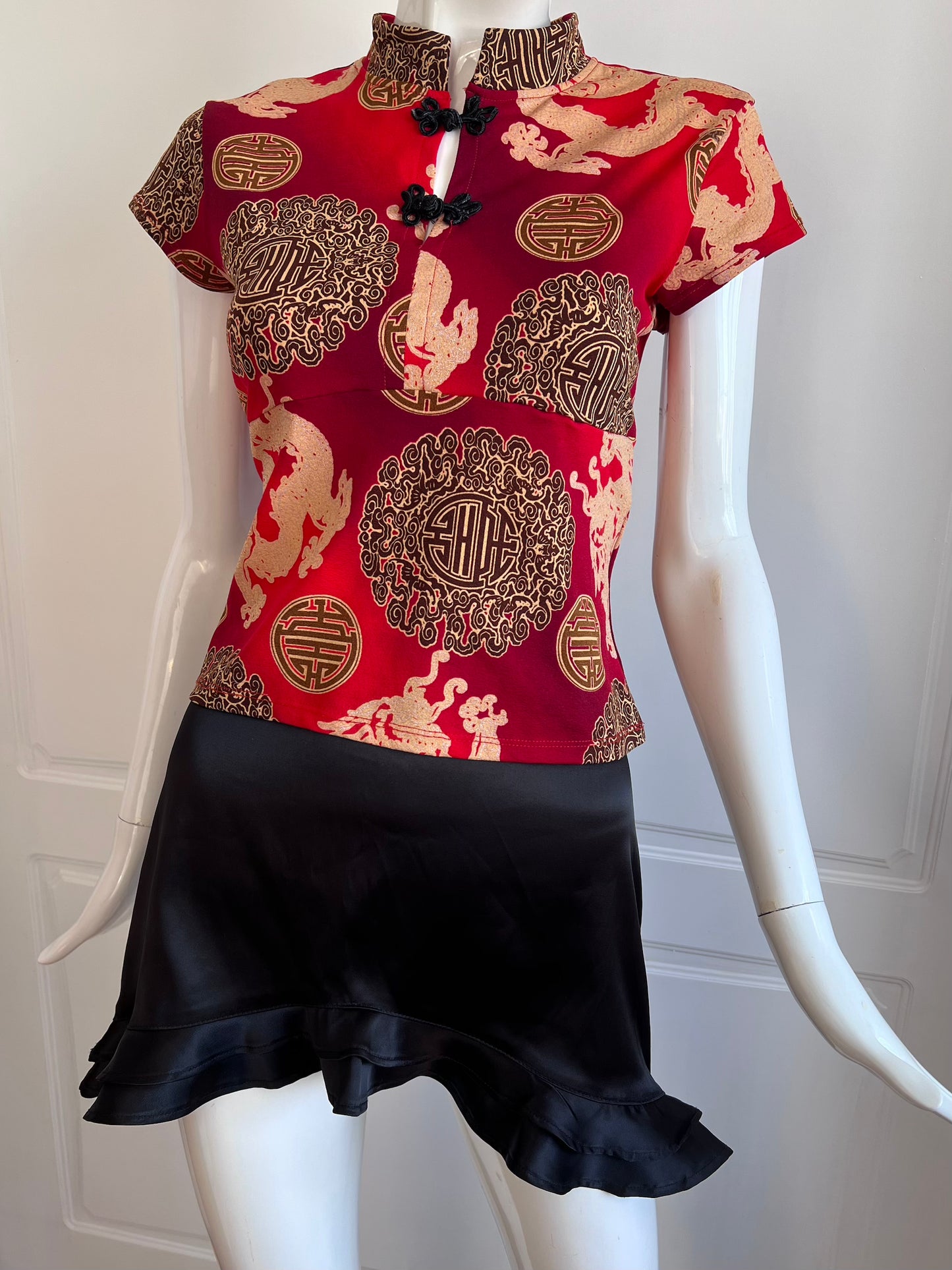 Vintage Red Qipao Inspired Top
