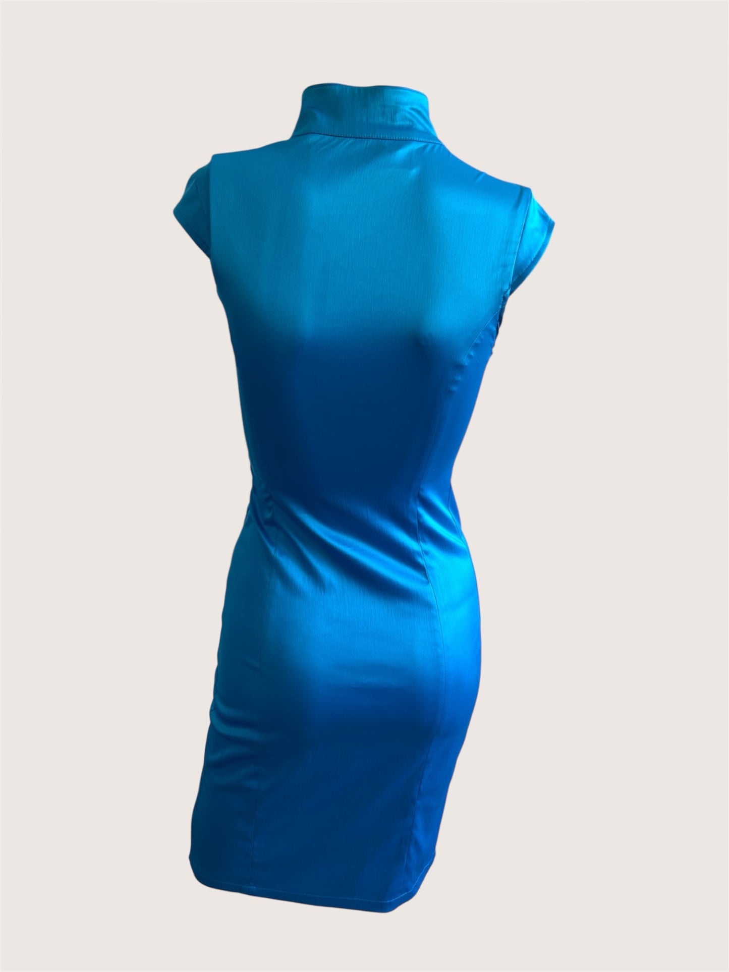 Sky Blue Satin Cheongsam Inspired Midi Dress