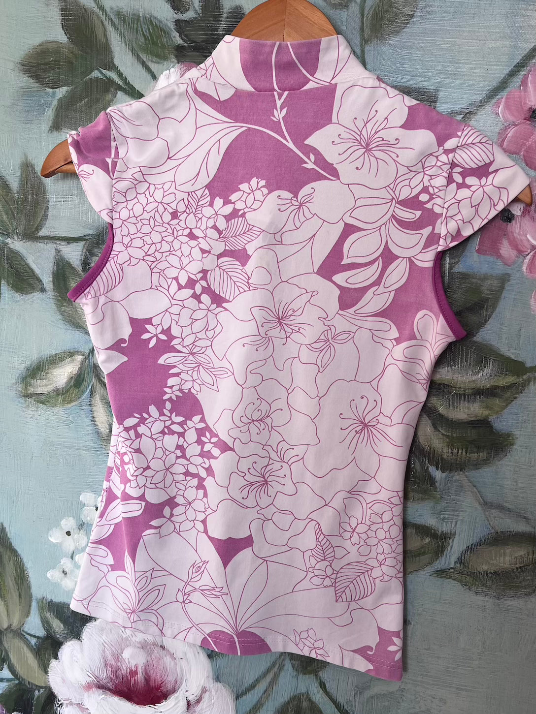 Sakura Print Pink Qipao Inspired Top