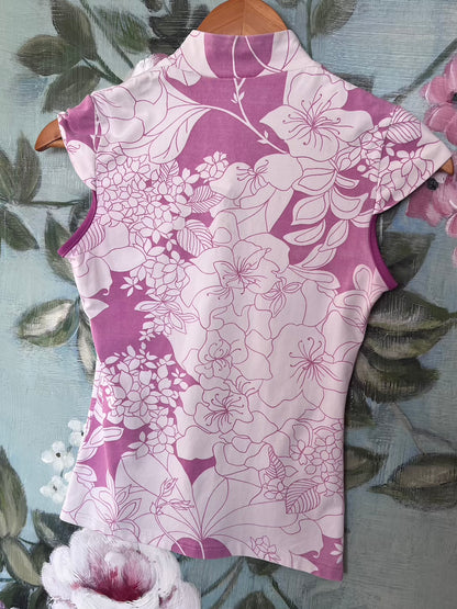 Sakura Print Pink Qipao Inspired Top
