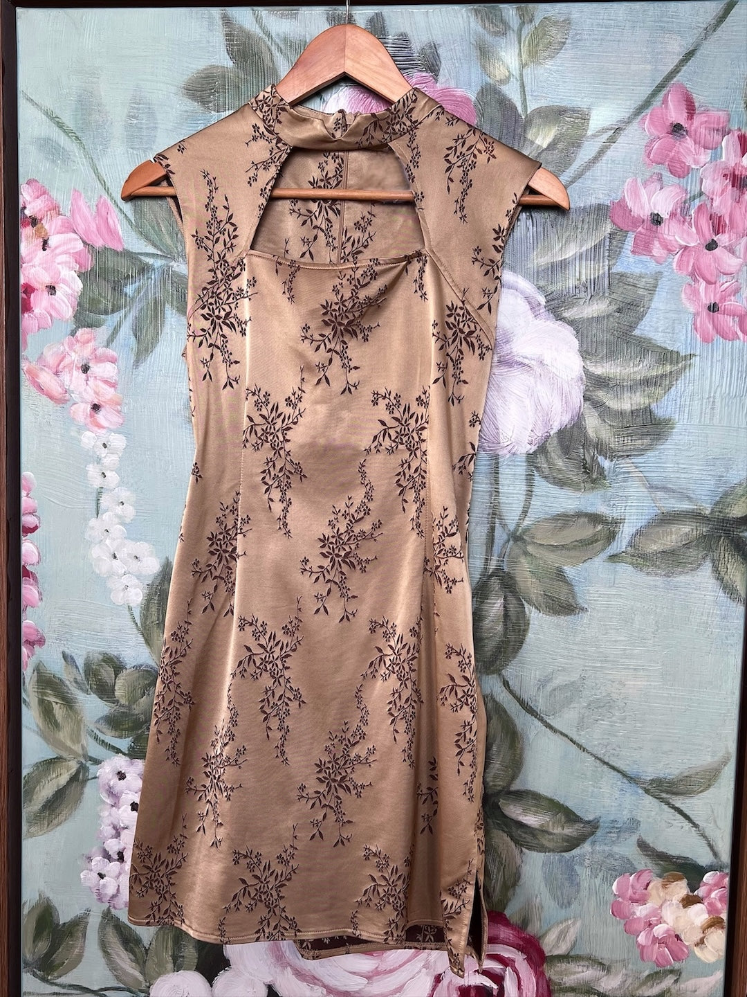 Vintage Gold Qipao Inspired Mini Dress