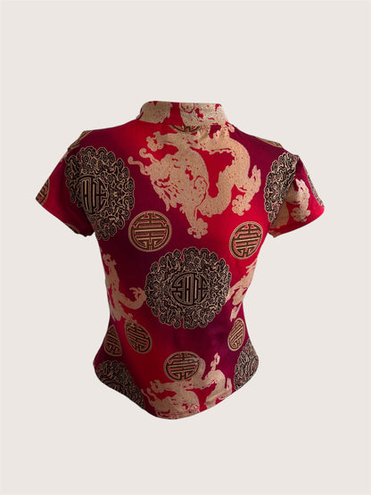 Vintage Red Qipao Inspired Top