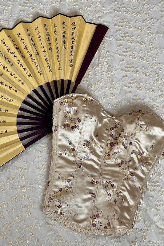 Vintage Gold Cherry Blossom Jacquard Corset