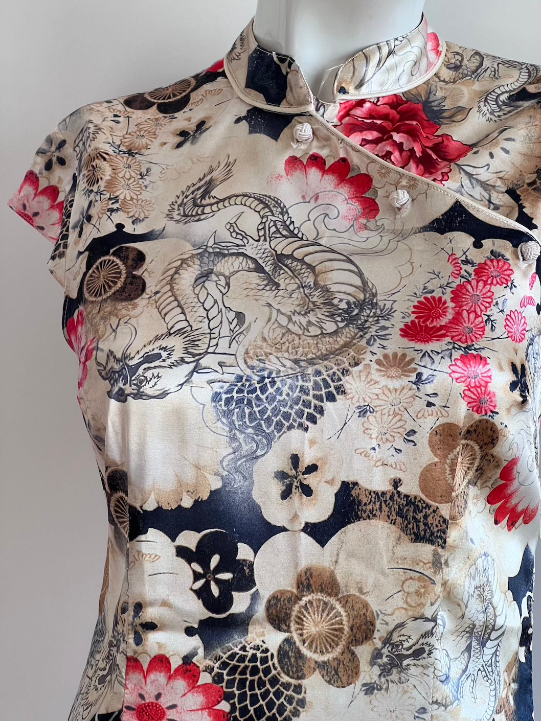 Gold Qipao Inspired Mini Satin Dress