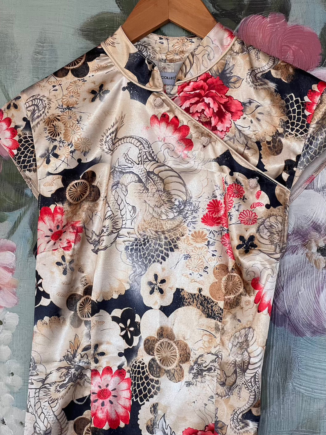 Gold Qipao Inspired Mini Satin Dress