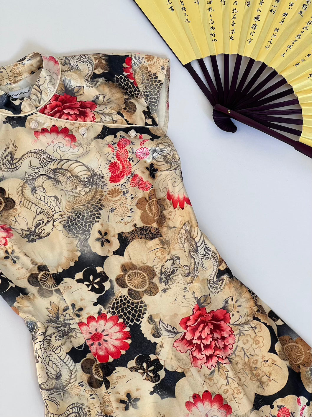 Gold Qipao Inspired Mini Satin Dress