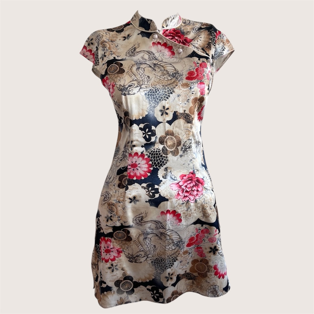 Gold Qipao Inspired Mini Satin Dress