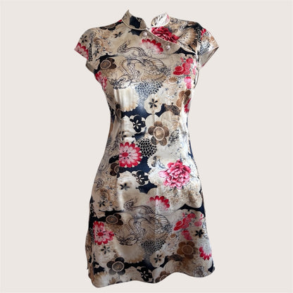 Gold Qipao Inspired Mini Satin Dress