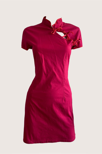 Vintage Red Qipao Inspired Mini Dress