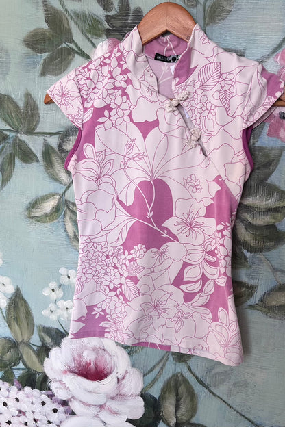 Sakura Print Pink Qipao Inspired Top