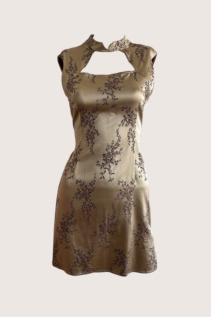 Vintage Gold Qipao Inspired Mini Dress
