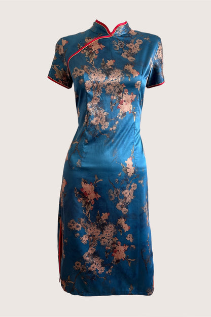 Vintage Floral Satin Cheongsam Inspired Dress