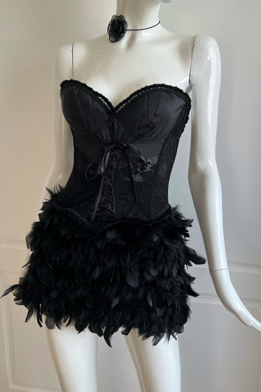 Black Feather Mini Skirt