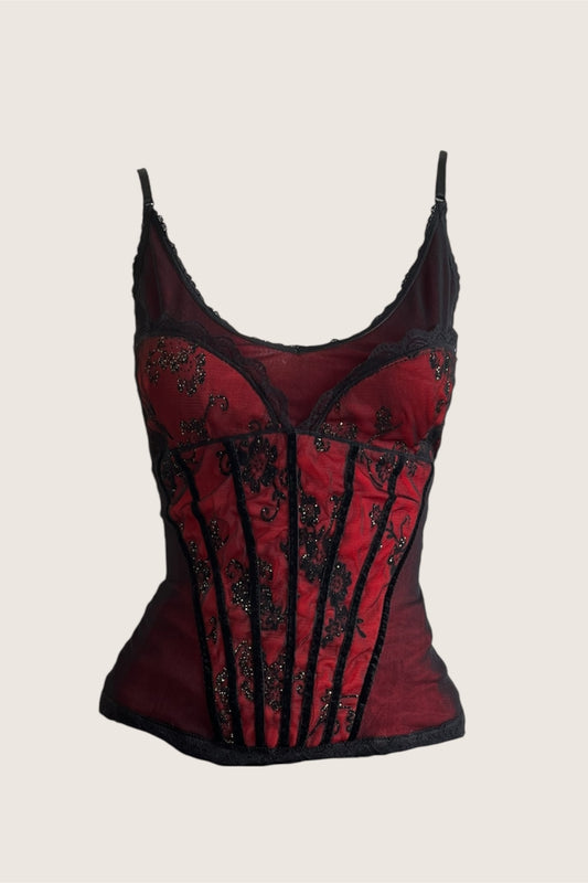 1990's Wine Red Corset Style Camisole