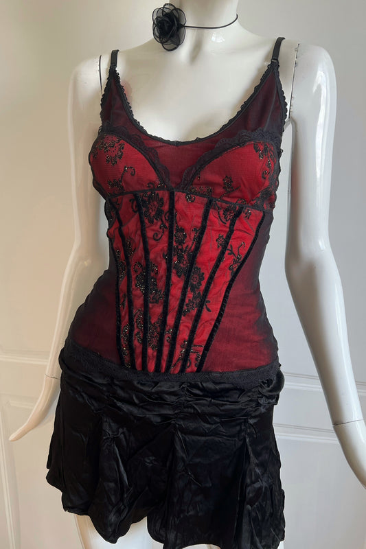 1990's Wine Red Corset Style Camisole