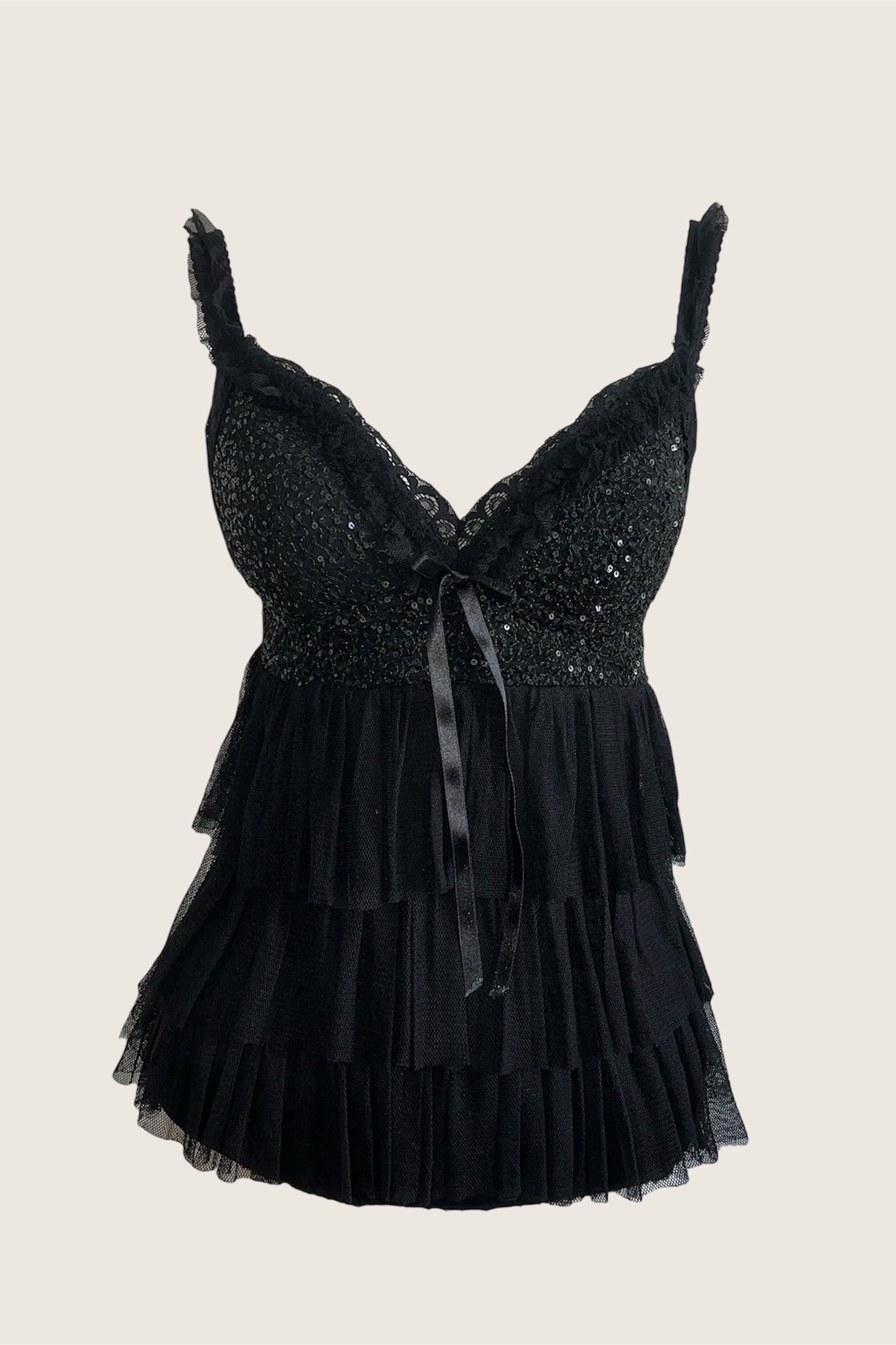 Vintage Designer Black Cascading Top