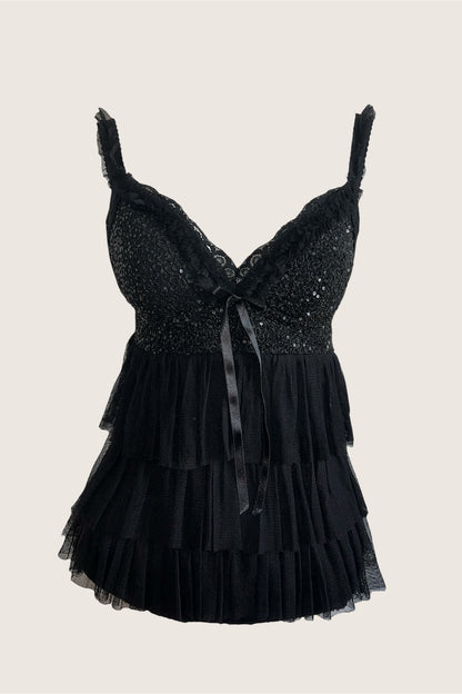 Vintage Designer Black Cascading Top