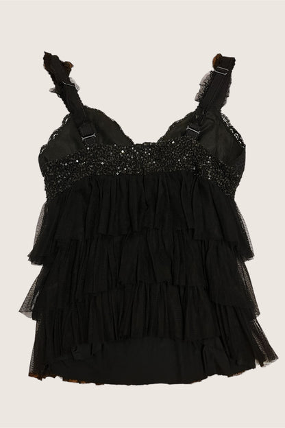 Vintage Designer Black Cascading Top