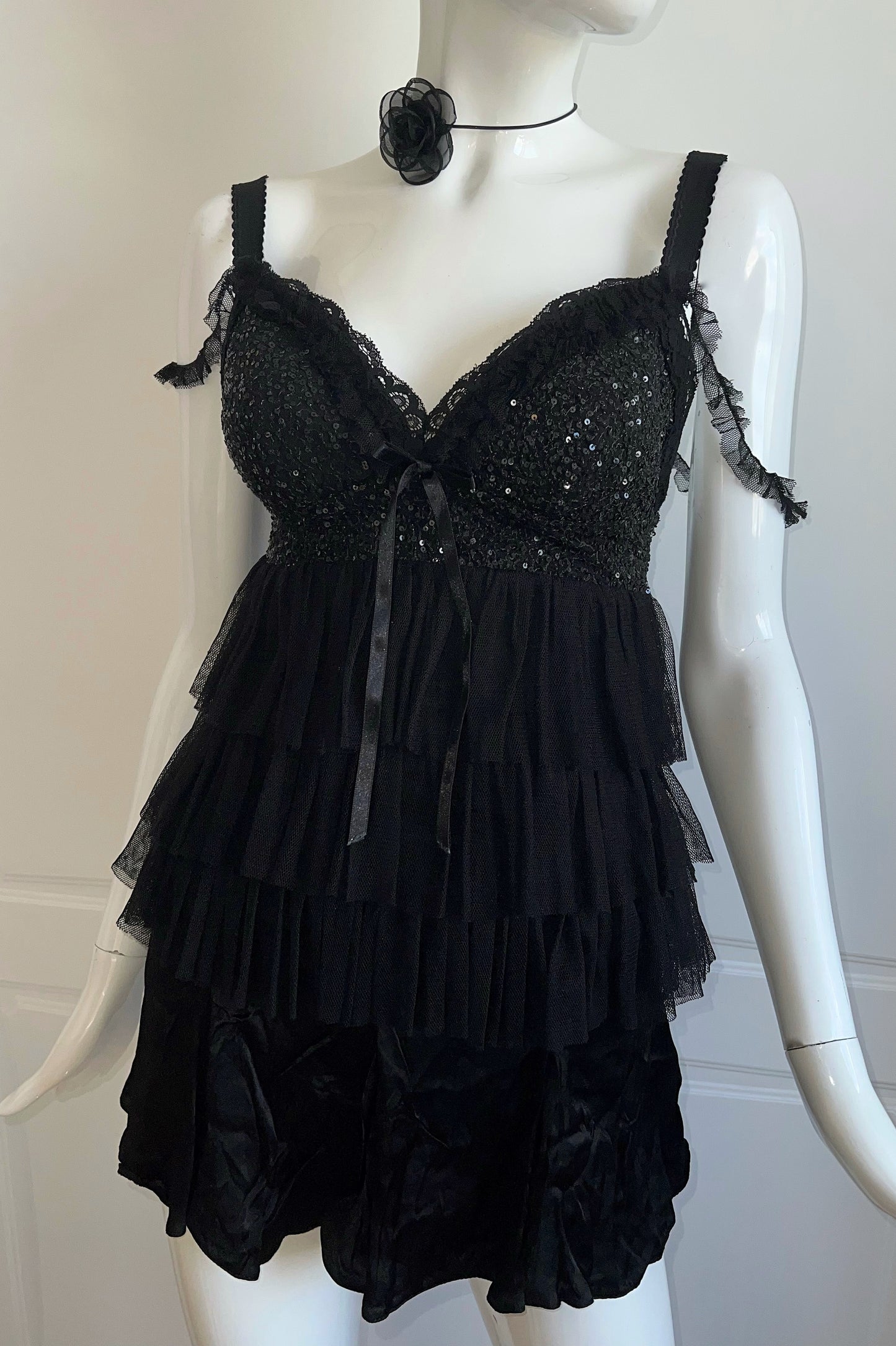 Vintage Designer Black Cascading Top