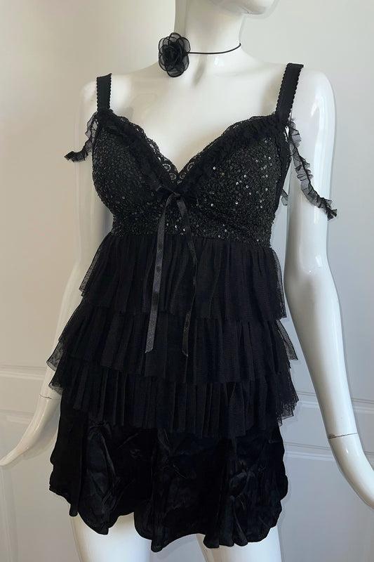 Vintage Designer Black Cascading Top