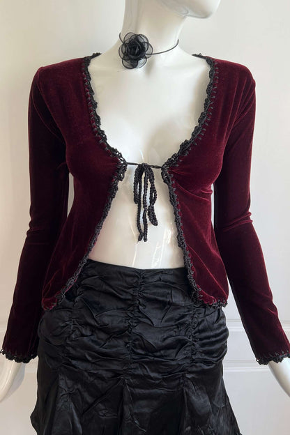 1990's Burgundy Velour Cardigan