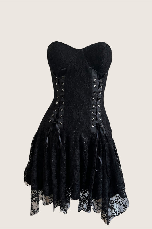 Vintage Black Corset Style Mini Dress